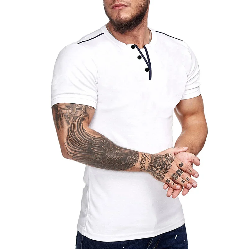 Men's Short Sleeve T-Shirt V-Neck Henry T-Shirt Men's Wear
