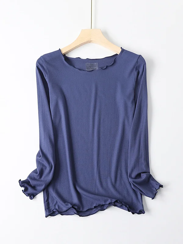 Modal Long Sleeve Minimalist Pure Color Slim T-Shirt Tops