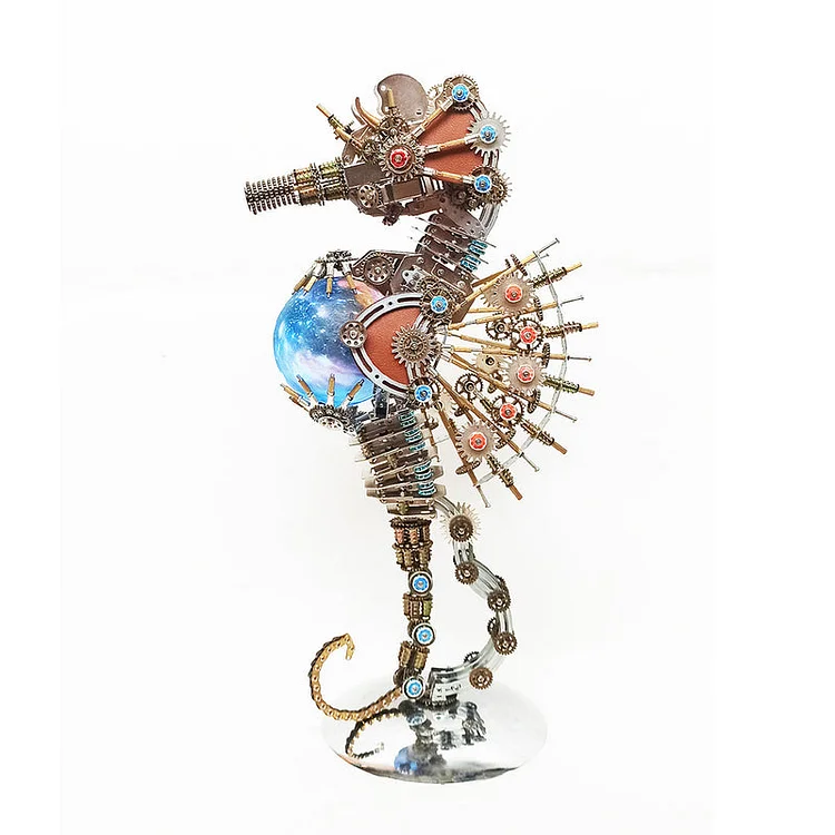 Seahorse Steampunk 3D Metal Puzzle Kit with Planet Lights, 2100PCS Hands Craft Seahorse Puzzle for Adults