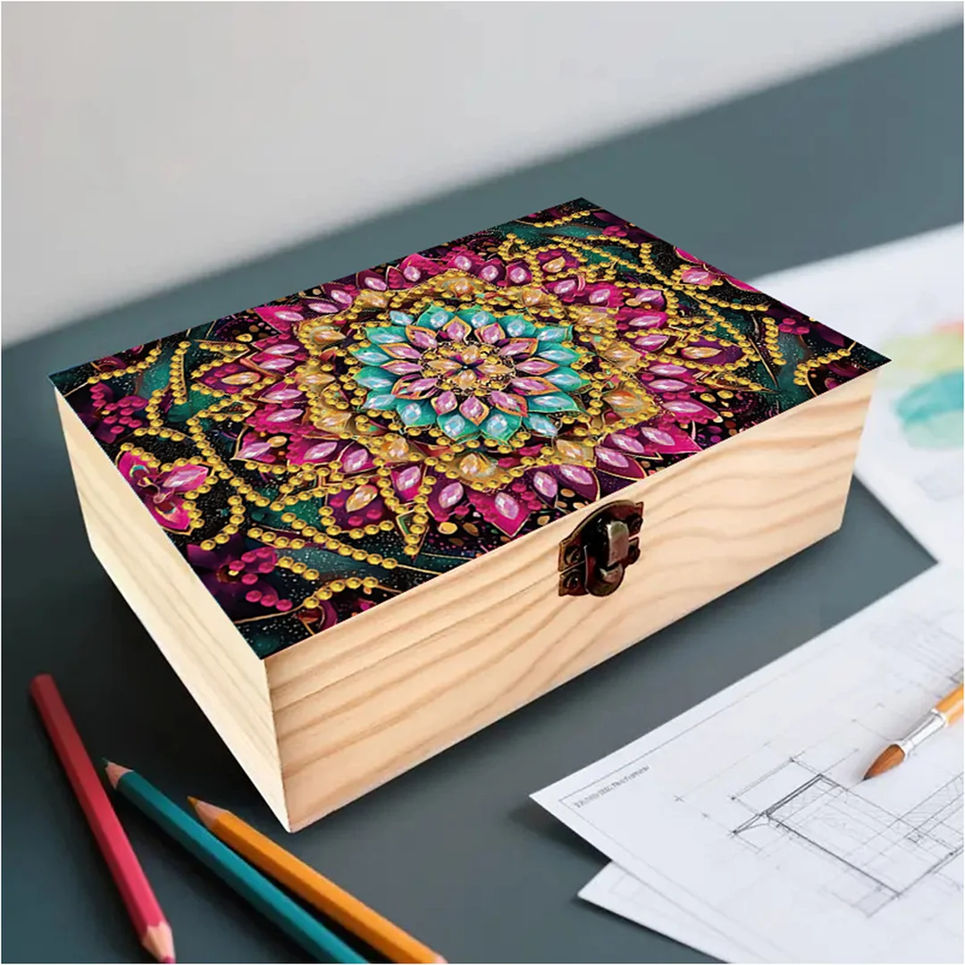 5D DIY Diamond Painting Handmade Wood Storage Box Crystal Storage Case (Mandala)