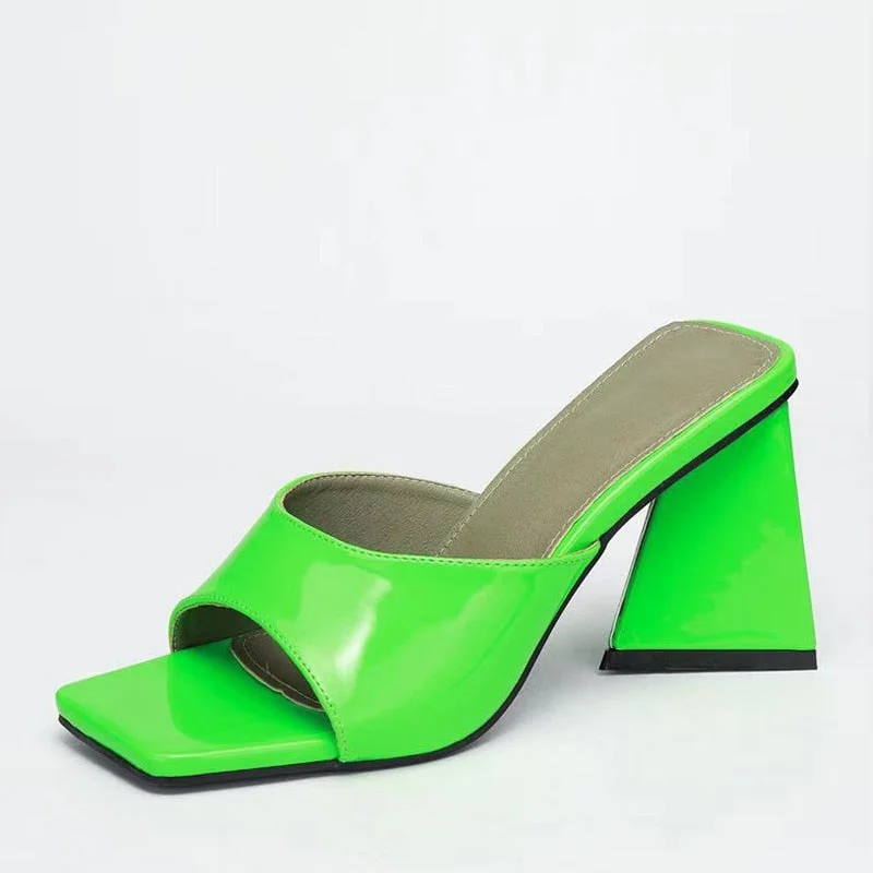 New Brand Mule Women Slippers Outdoor Fashion Design Triangle Strange Heels Summer Sandals Elegant Square Open Toe Party Shoes