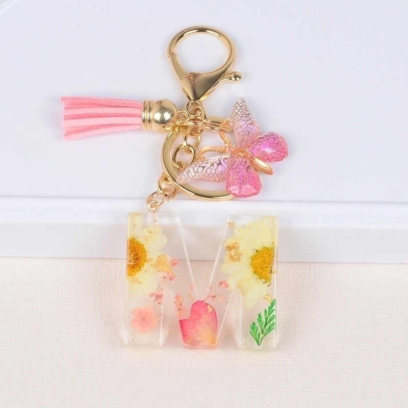 Original Design Letter Butterfly Plastic Epoxy Flowers Bag Pendant Keychain