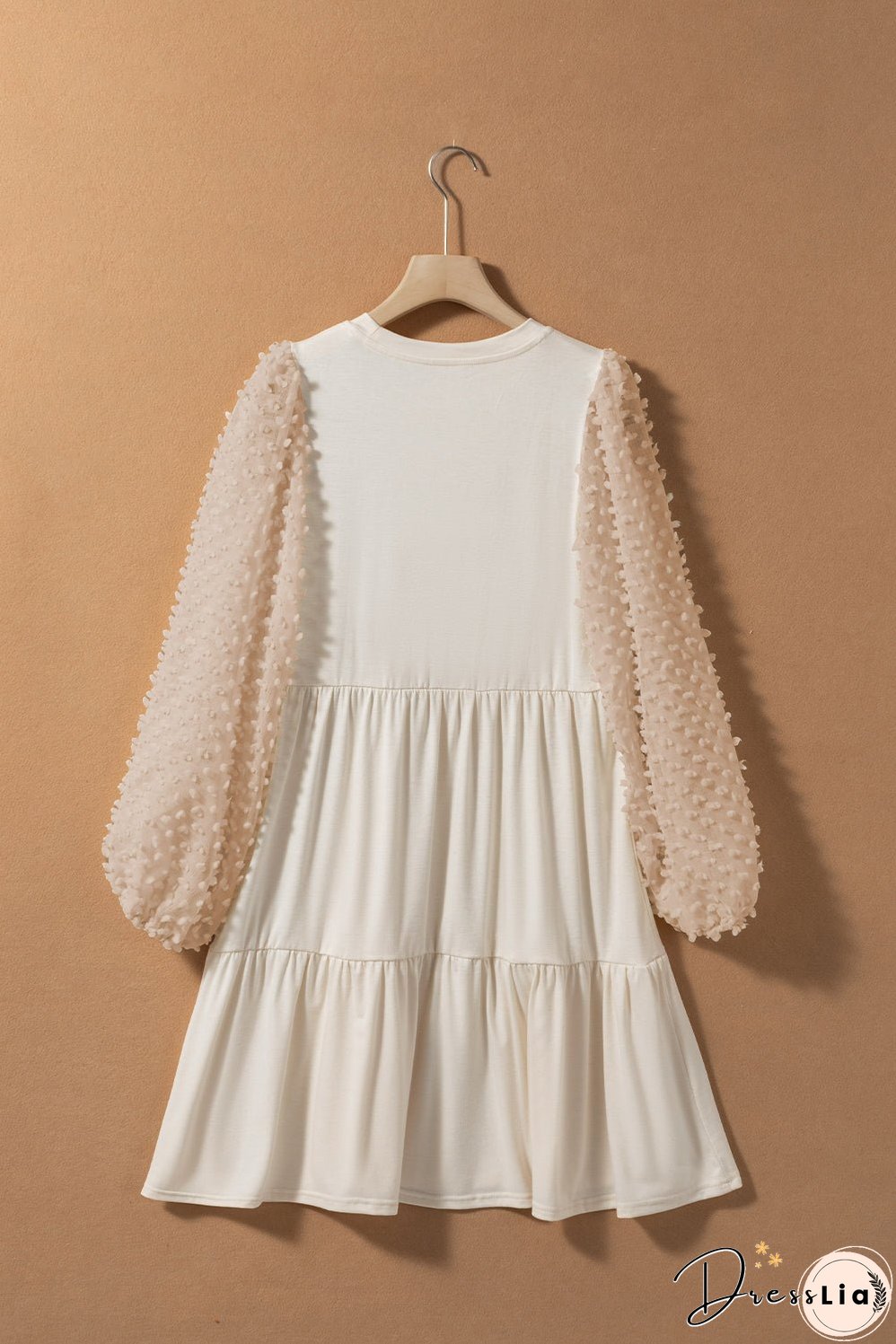 Tiered Round Neck Balloon Sleeve Mini Dress