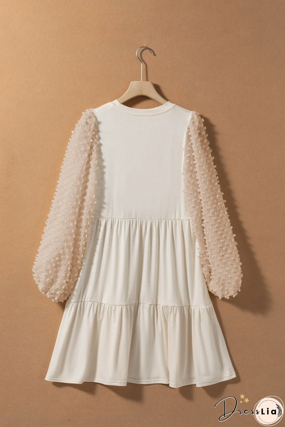 Tiered Round Neck Balloon Sleeve Mini Dress