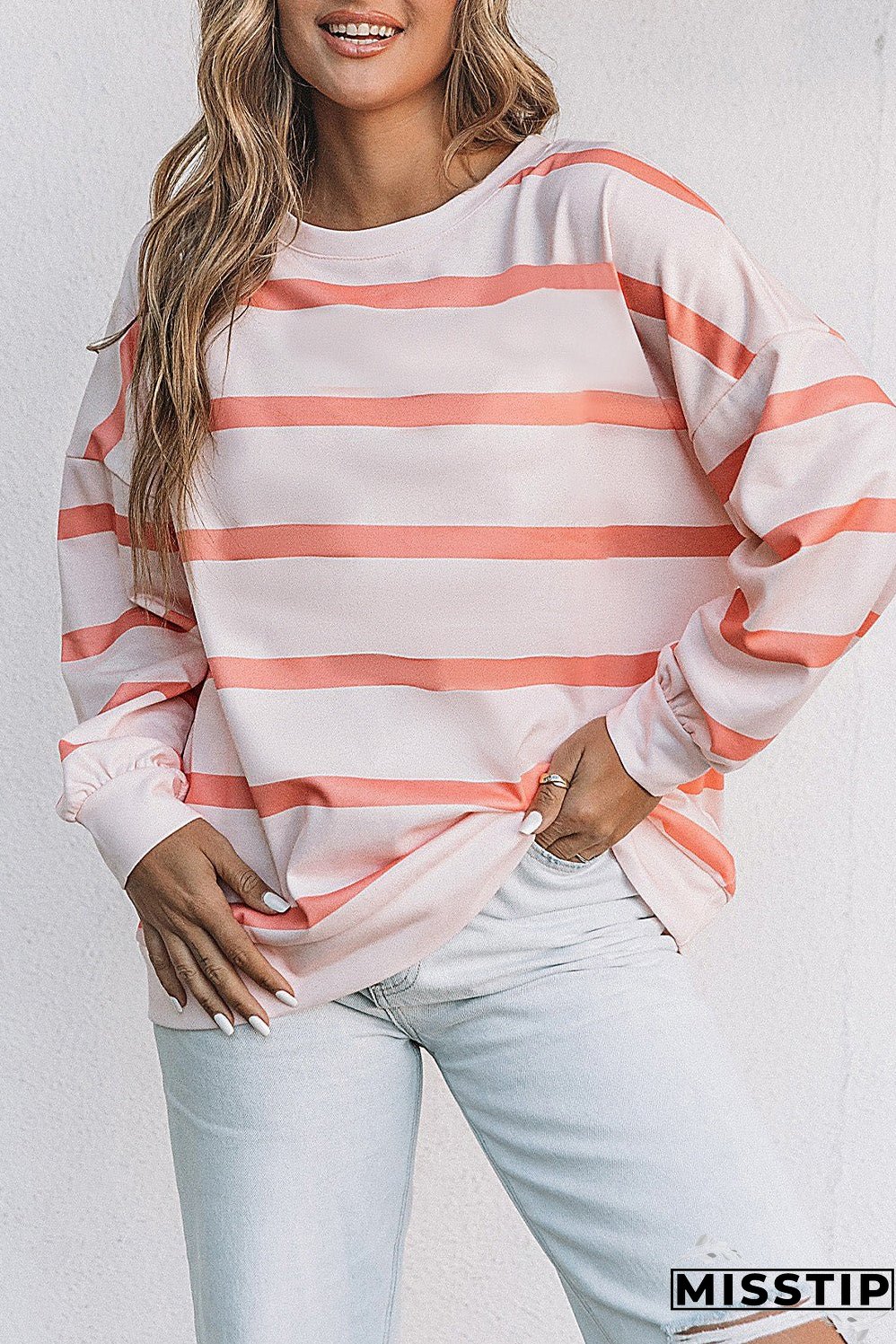 Striped Drop Shoulder Pullover Sweatshirt