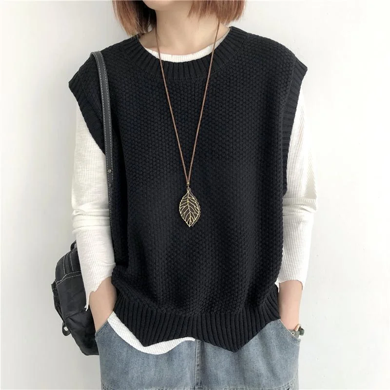 Churchf Churchf 2024 Solid Color Loose Round Collar Horse Clip Vest Wear Irregular Head Short Knit Vest Women's Vest