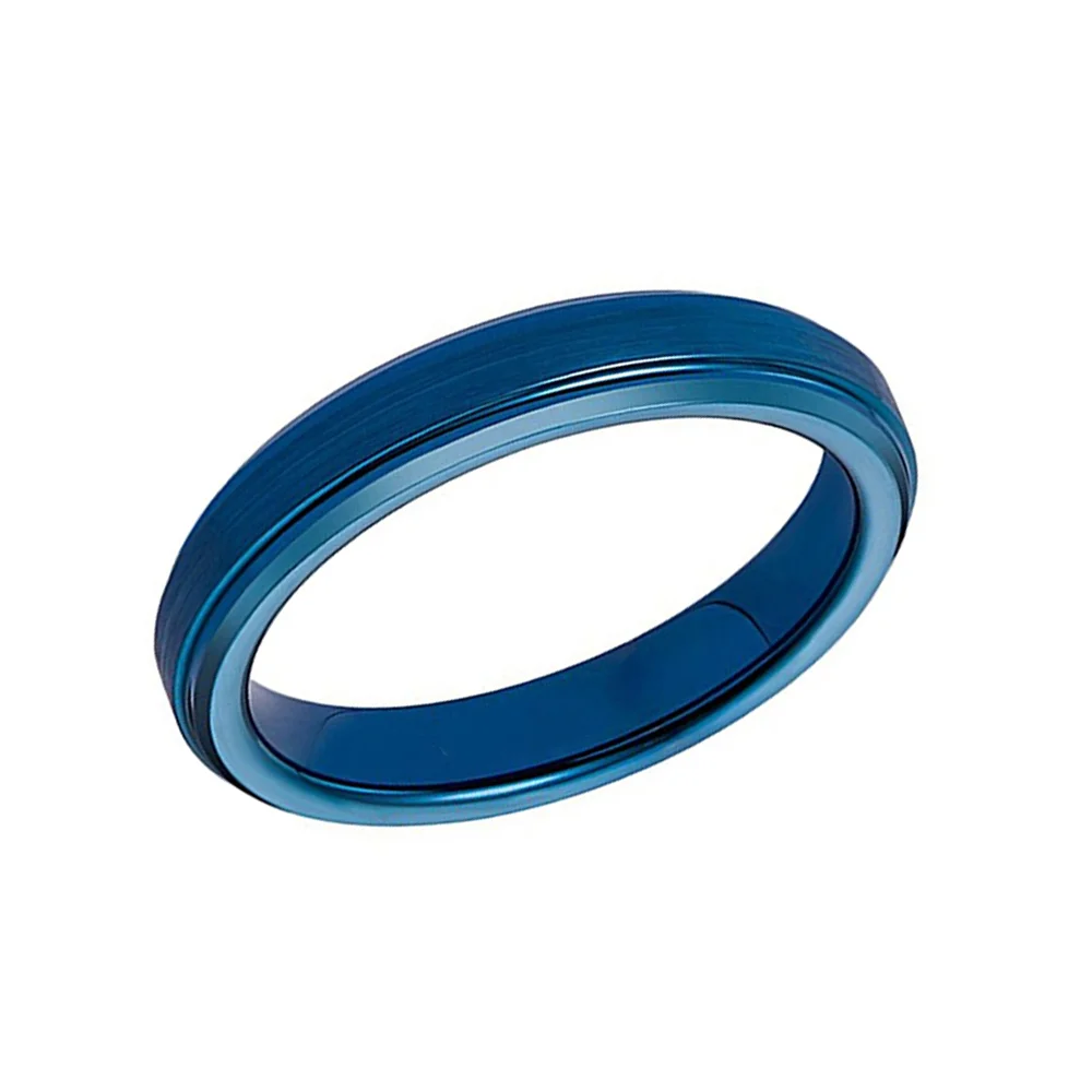 4MM 6MM 8MM Blue Plated Tungsten Wedding Rings Step Edge Brushed Surface