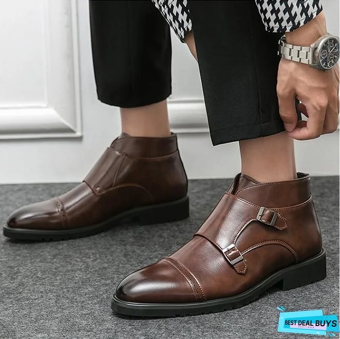 British Style Vintage Hand-Carved Bullock Buckle Boots