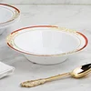 10 Pack | White Round 12oz Disposable Plastic Soup Bowl With Gold Vine and Red Rim