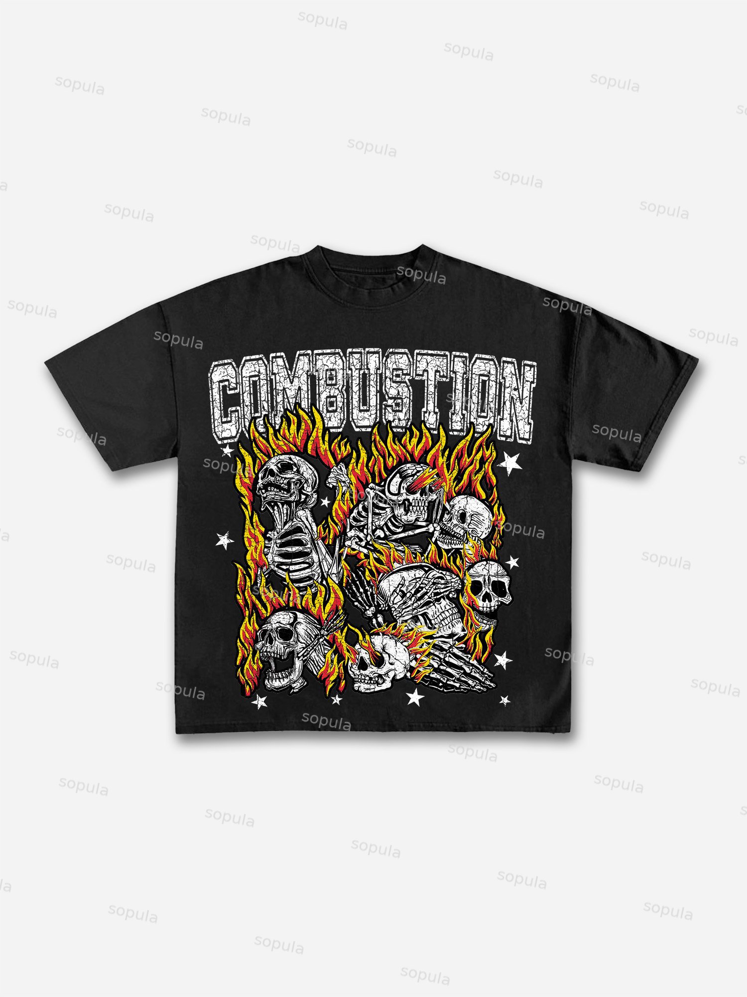 Combustion Skull Graphic Print Cotton T-shirt - SOPULA