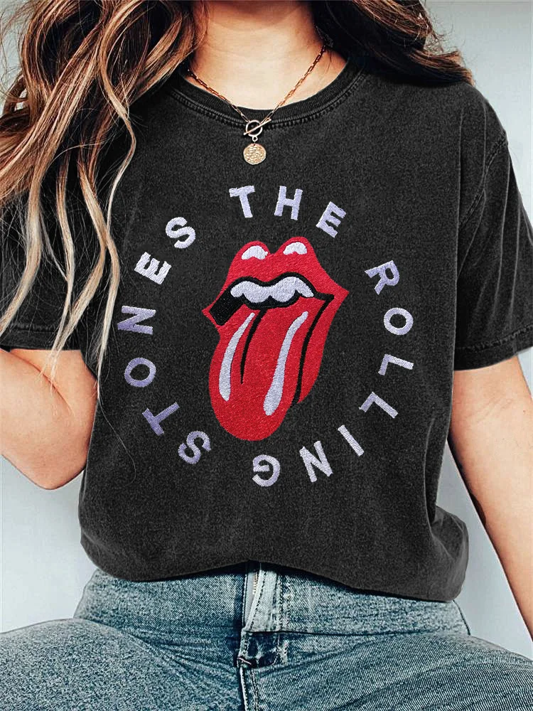 VChics The Rolling Stones Embroidery Pattern Casual T-Shirt