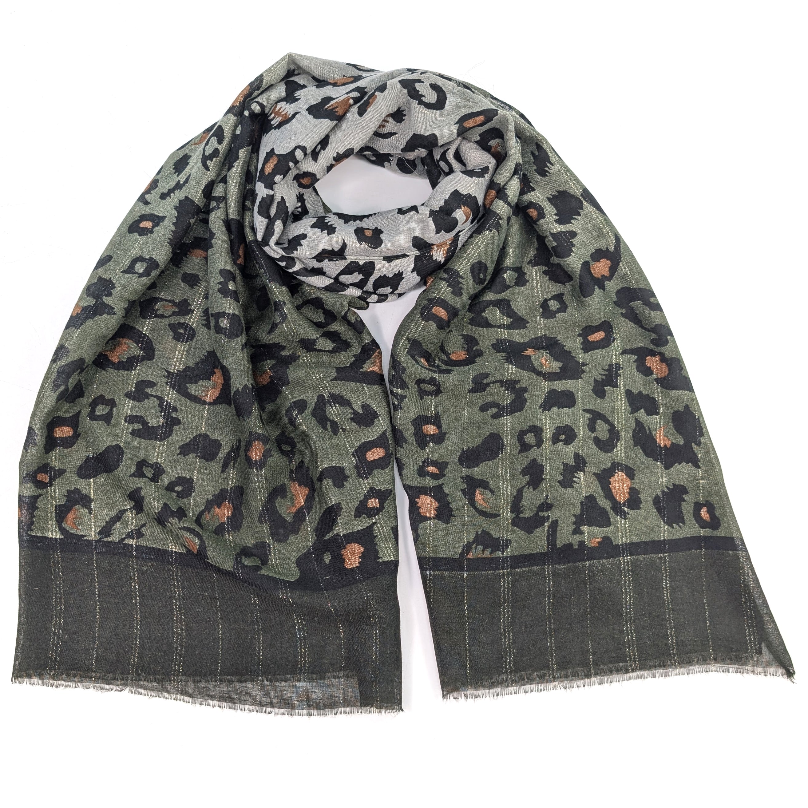 Prapat - Glittery Animal Print Scarf (85x180cm) - Green