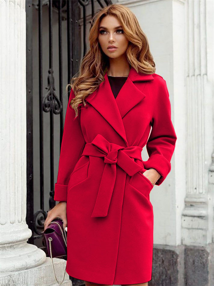 Solid Colour Fashion Lapel Woolen Coat | 168DEAL