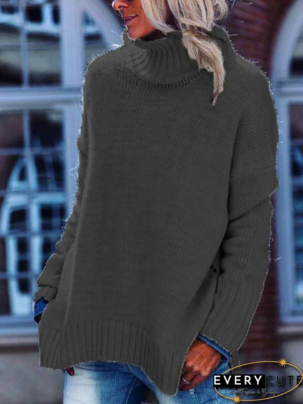 Shift Casual Knitted Solid Turtleneck Sweater