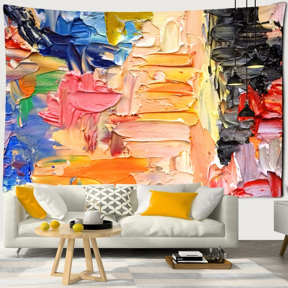 Abstract Oil Paint Wall Hanging Boheme Mandala Tapestry 3D Home Decor Living Room Background Wall Carpet Cloth Hippie Blanket
