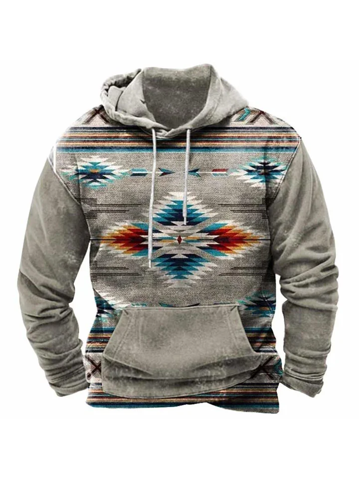 Rectangular Pattern Men's Hooded Long-sleeved Sweatshirt | 168DEAL