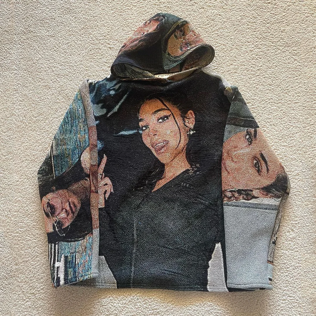 hip hop retro print tapestry hoodie