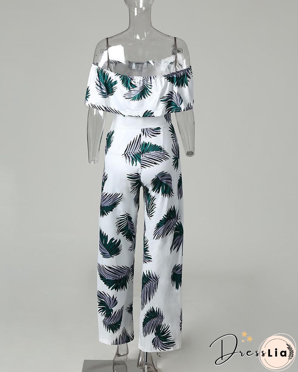 Fashion Print Frilled Off Shoulder Flared Jumpsuit P11647