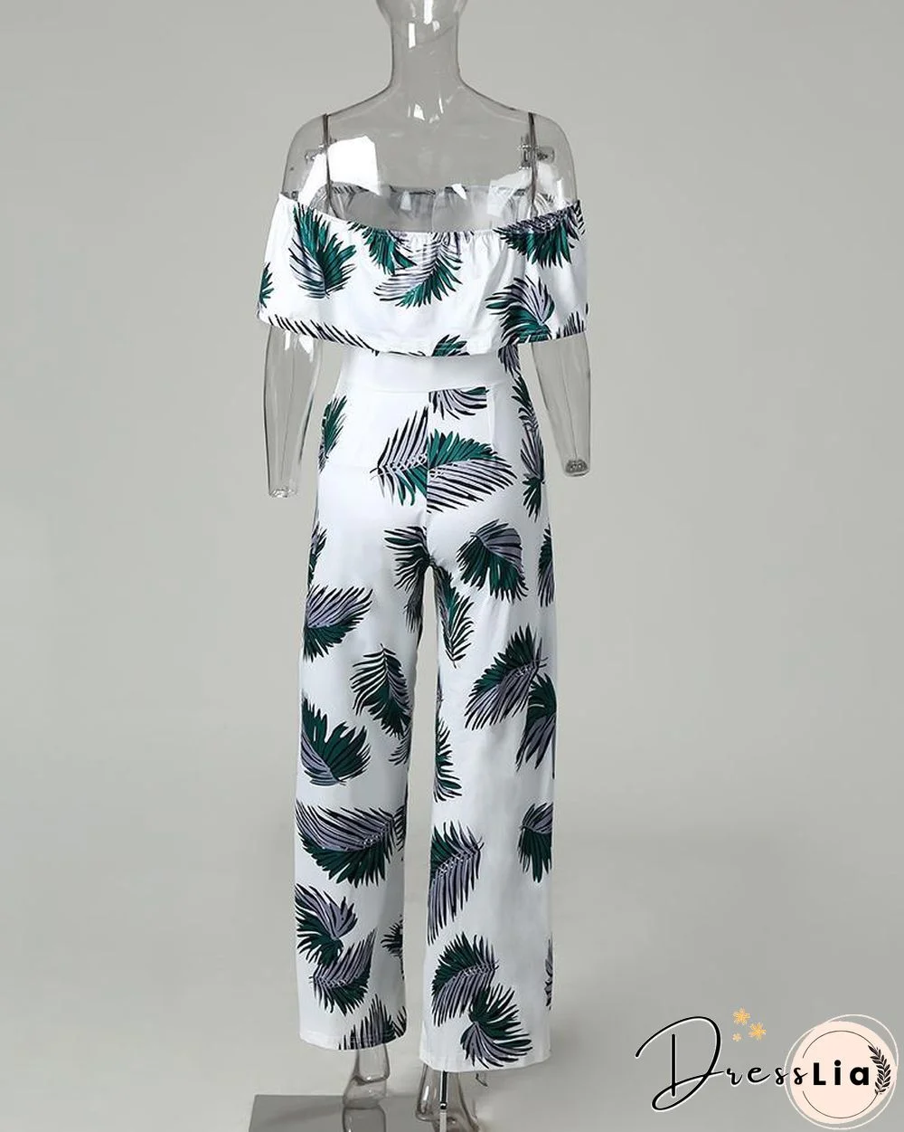 Fashion Print Frilled Off Shoulder Flared Jumpsuit P11647