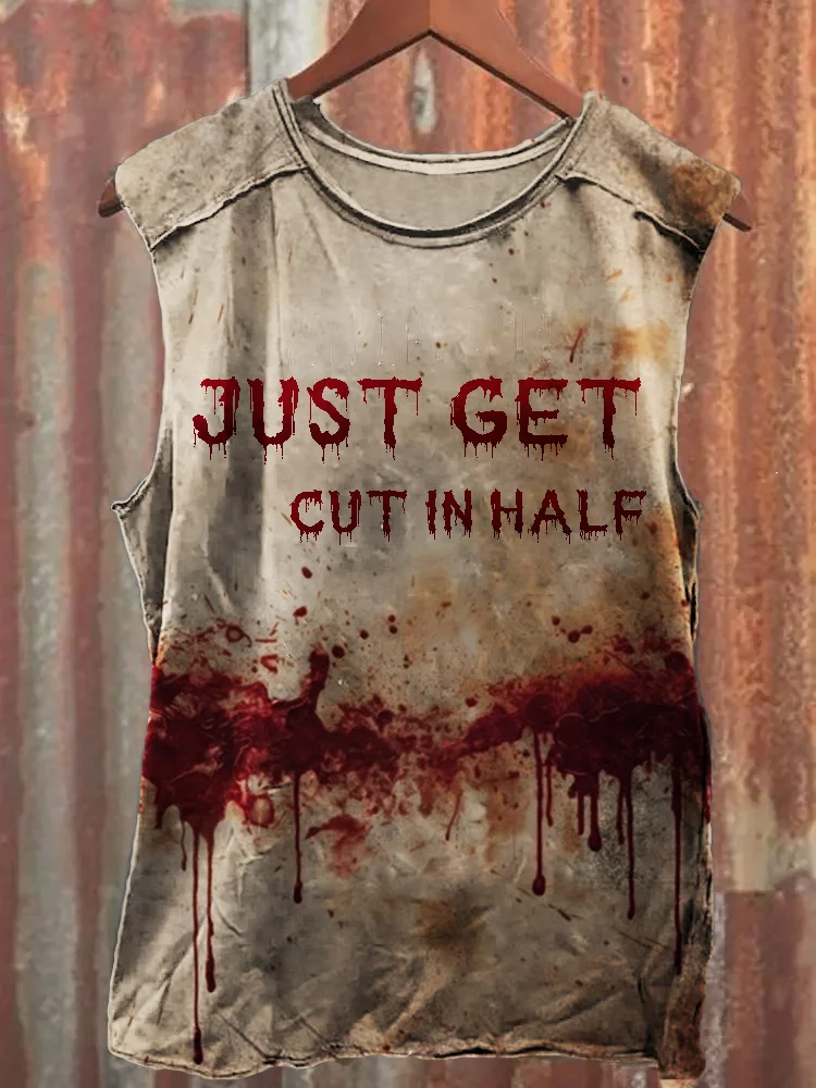 Men's Halloween Funny Cut In Half Bloody Tank Top
