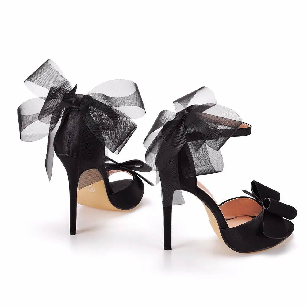 Breakj Breakj Cm Sexy Large-Size Net Yarn Bow Bow Fish Mouth High Heel Sandals Shallow Word With Round Head Sandals 4546 Yards