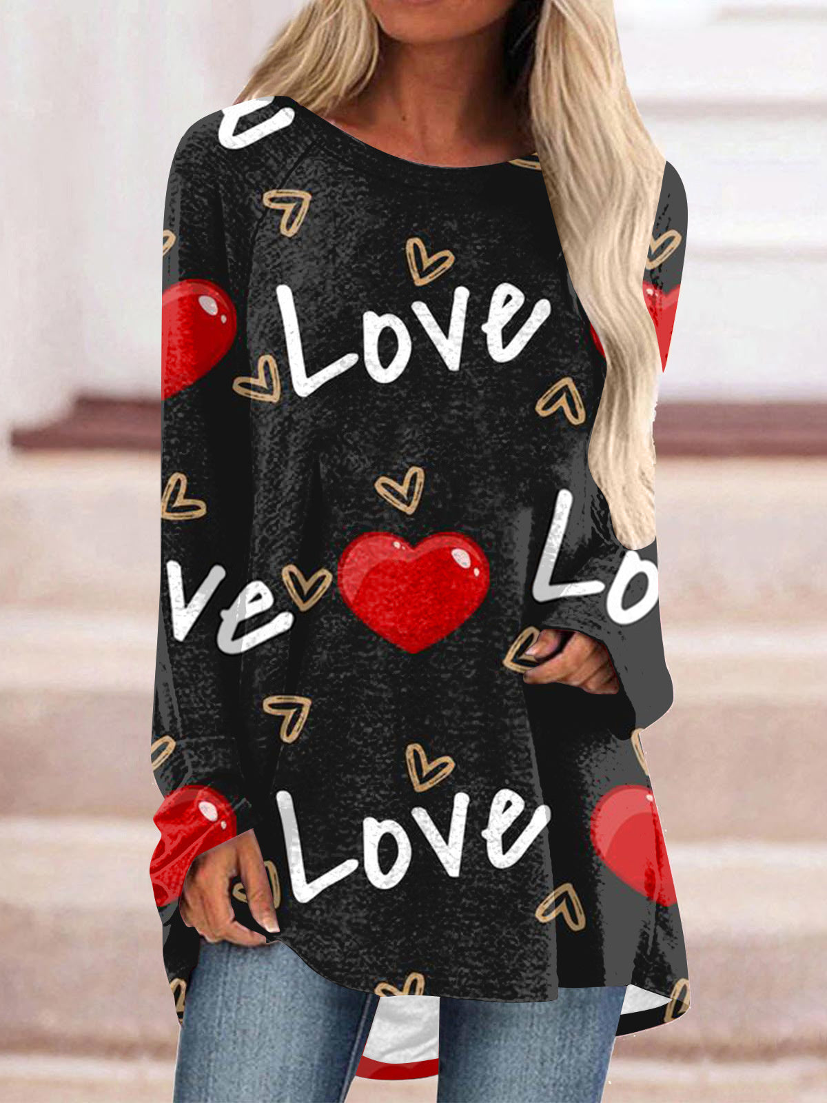 Women Long Sleeve V-neck Graphic Floral Printed Top