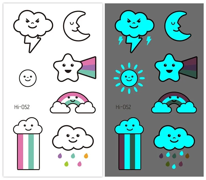 37 kinds Stylish Blue Light Luminous Tattoo Temporary Arm Body Sticker Club Party Disposable Noctilucent tatouage temporaire