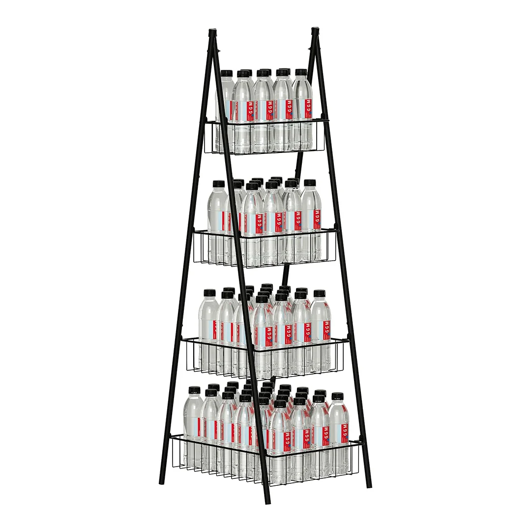 4 Tier Metal Drink Beverage Organizer Free Standing Triangular Water Bottle Rack Stand Holder Shelf for Kitchen Pantry