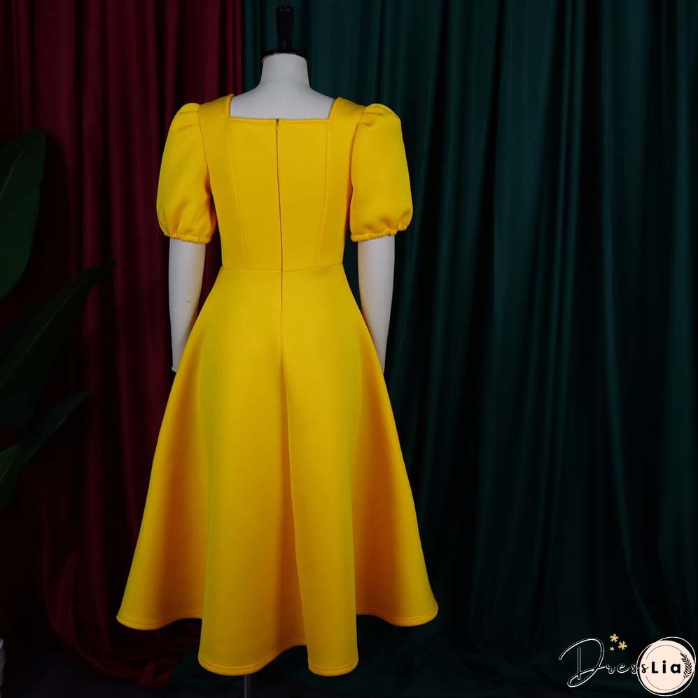 Women's Summer Short Sleeve Pleated Solid Color Large Skirt Party Dress Dress