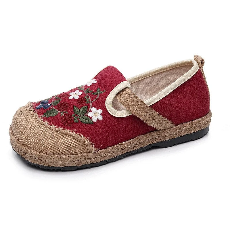 2022 Women Linen Canvas Shoes Retro Bohemian Slip-On Flat Comfortable Loafers Ladies Casual Embroidered Hemp Sole Sneakers