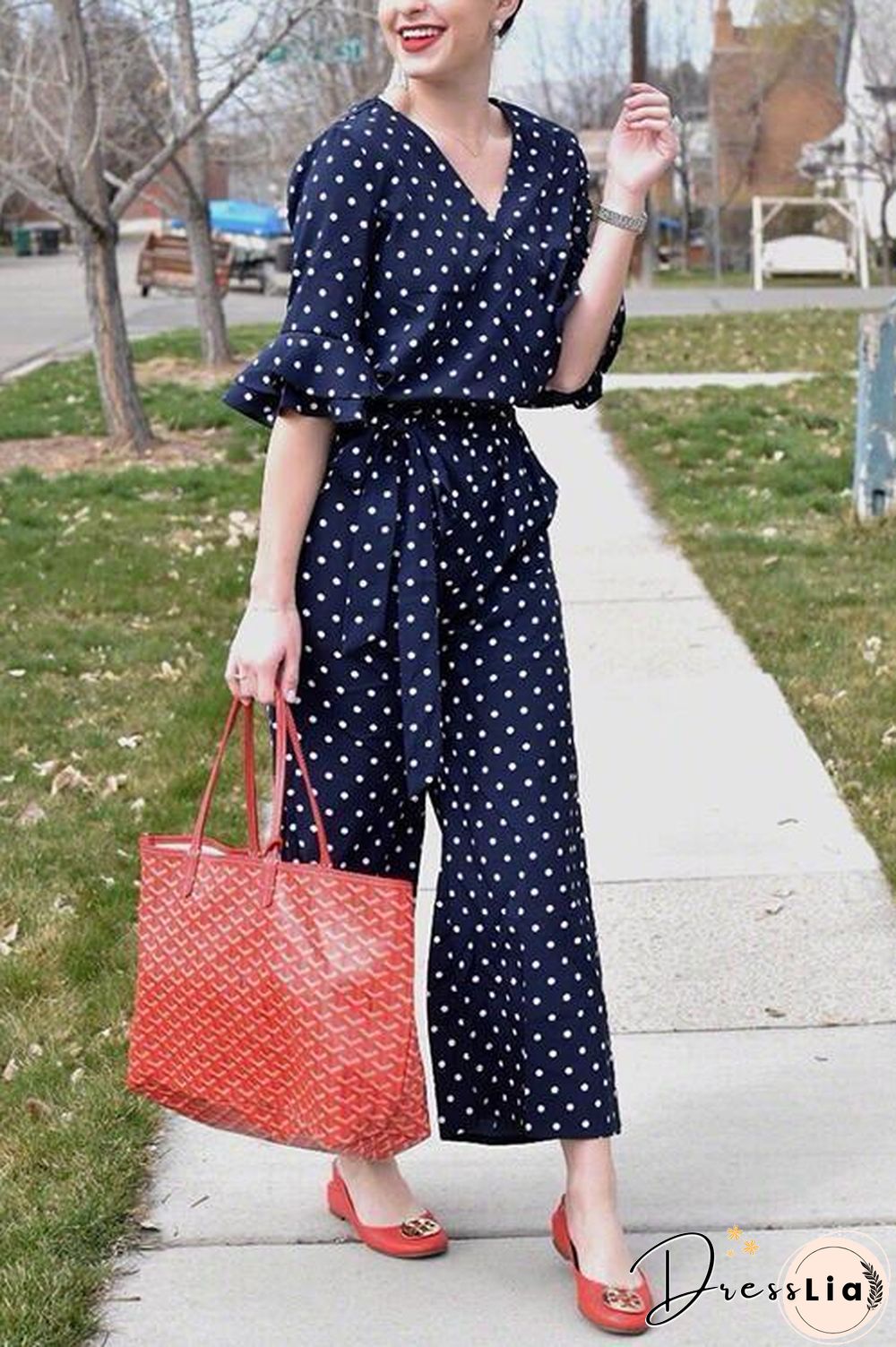 Polka Dot Hlaf Sleeve Jumpsuit