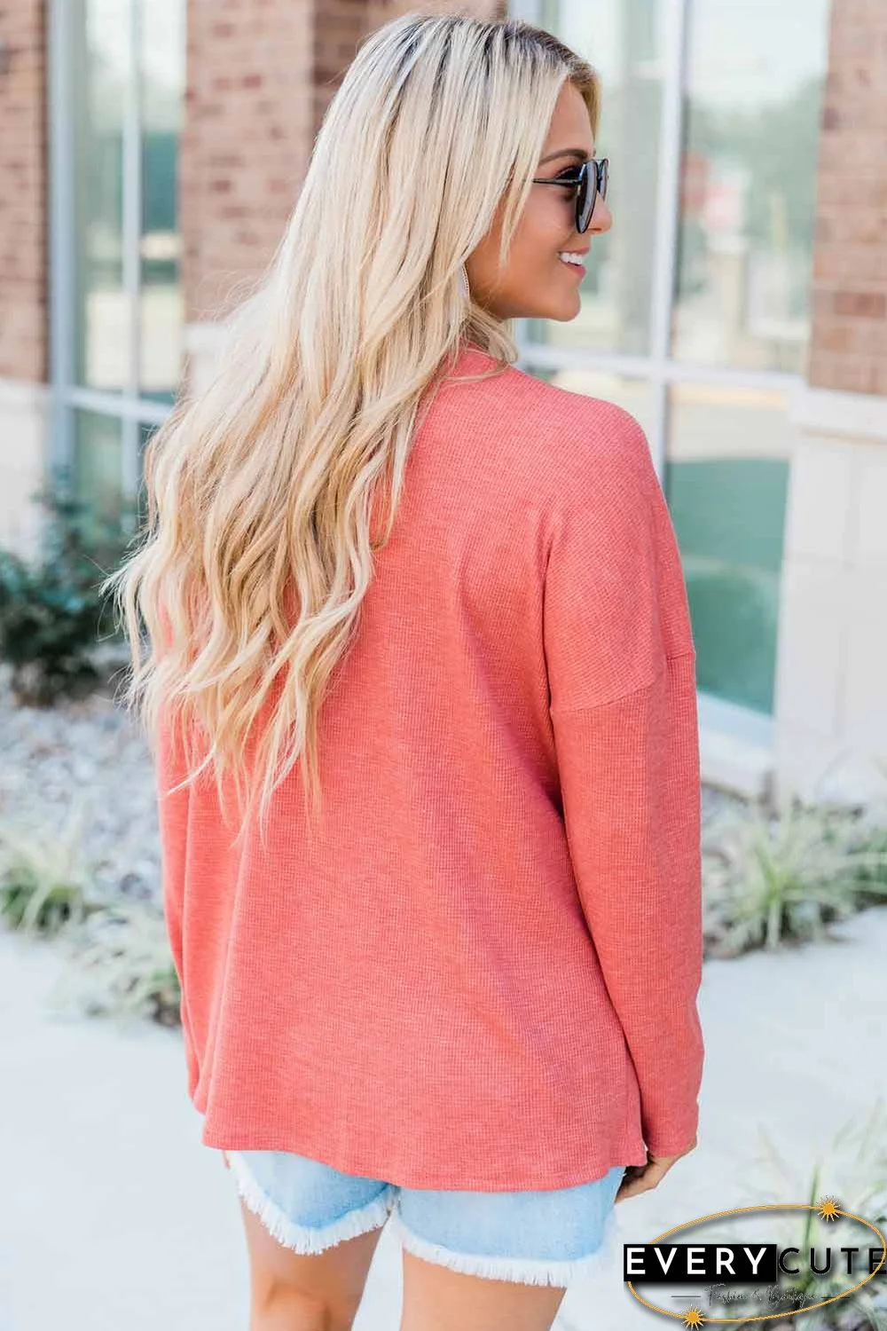 Red Leopard Print Stitching Color Block Long Sleeve Top