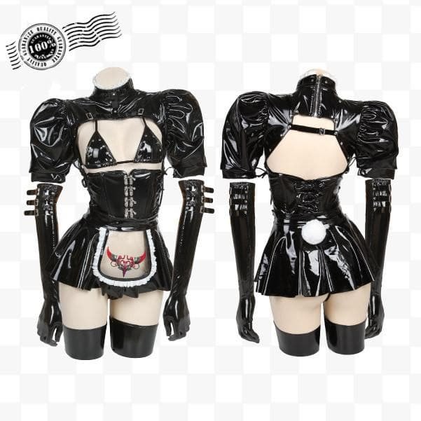 Gothic Maid Bunny Girl Patent Leather Lingerie Set SP154