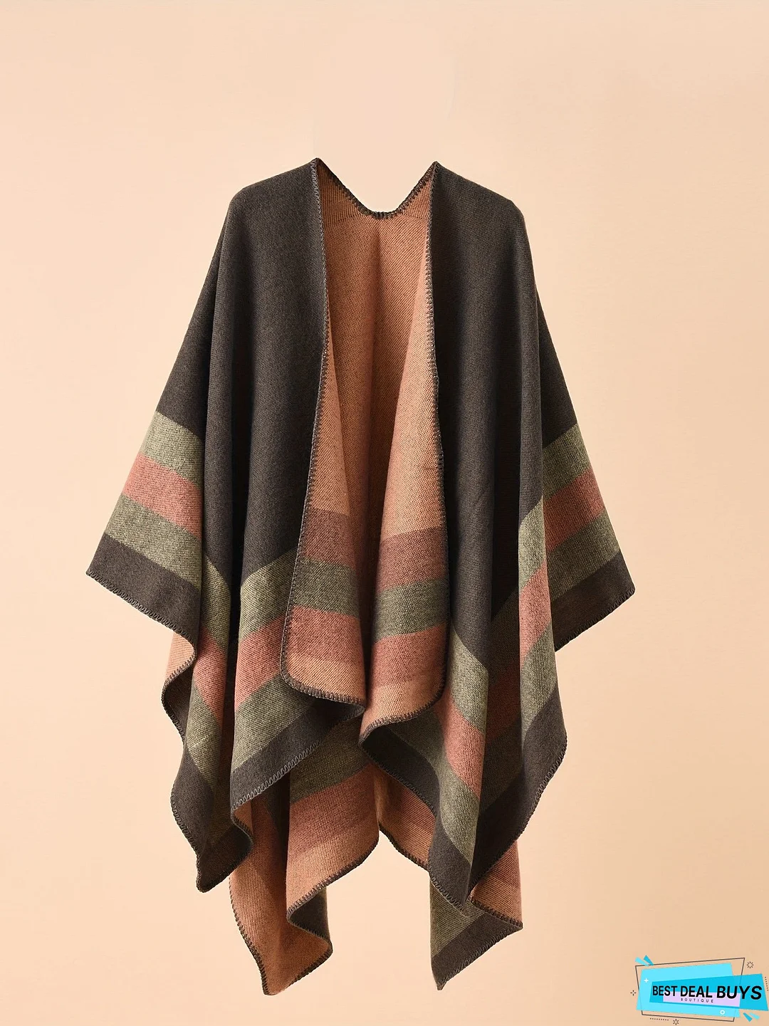 Striped Pattern Shawl Tunics, Vintage Open Front Tunic Tops, Women's Clothing