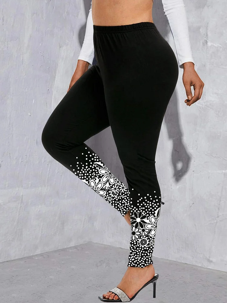 Casual Floral Design Elastic Waist Leggings