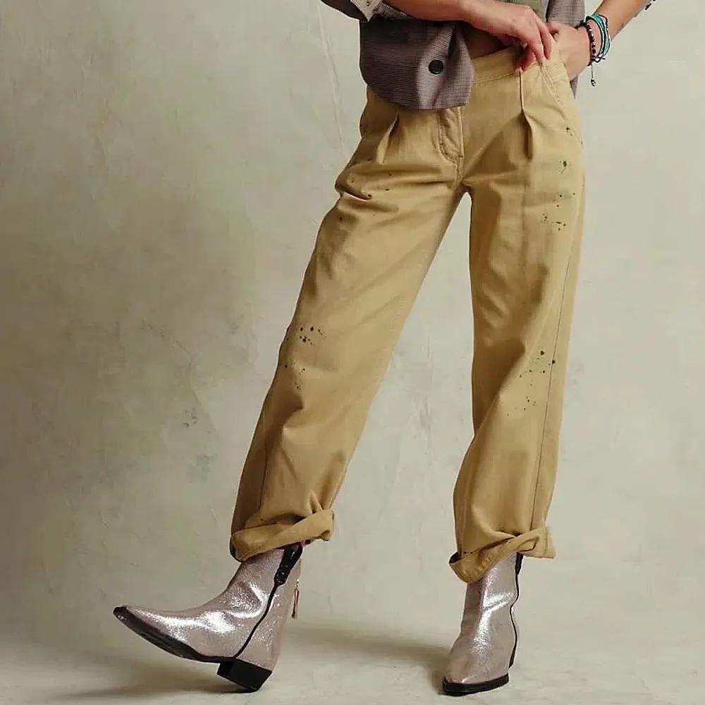 Silver Metallic Closed Pointed Toe Back Zipper Cowboy Boots for Women