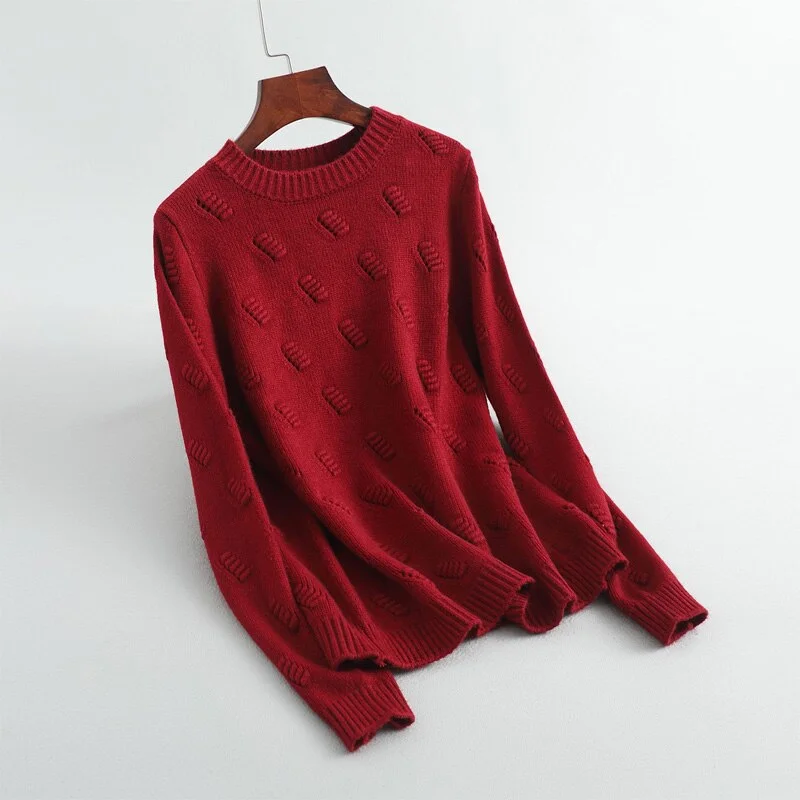 Autumn and winter women's sweater casual solid color round neck long sleeve sweater