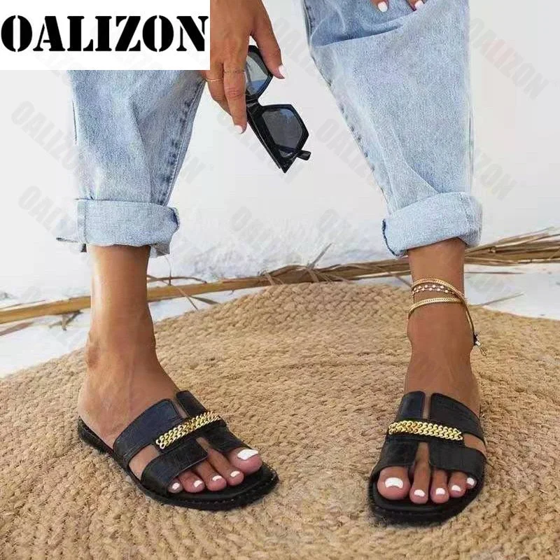 Classic Designer New 2021 Women Flat Flip Flops Double Chain Sandal Slippers Shoes Women Lady Flats Slippers Sandals Shoes Woman