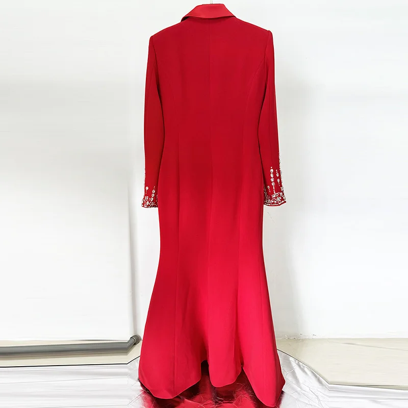 Nigikala Nigikala Star Fashion Heavy Industry Nails Studded Suit Dress Red Dress Fishtail Dress