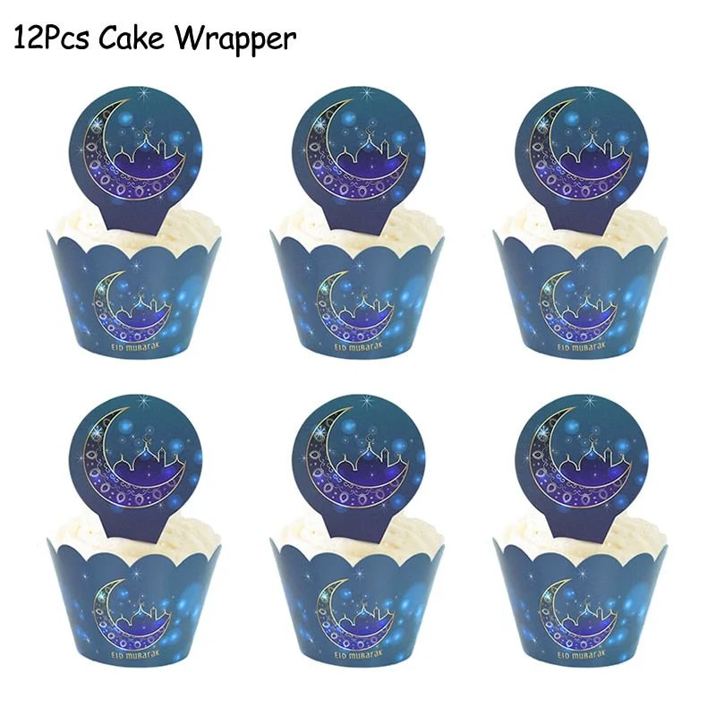 1set Eid Mubarak Disposable Tableware Paper Plates Cups for Ramadan Kareem Decoration Islamic Muslim Festival Party Supplies