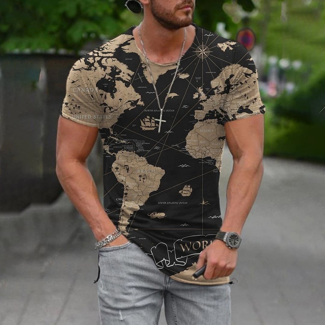 Mens Fashion Map Print T-shirt / [viawink] /