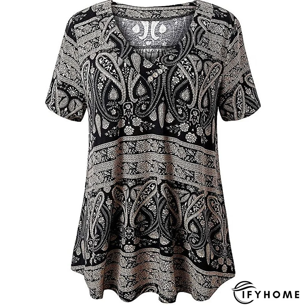 Women's Shirt Blouse Denim Blue Black White Leopard Floral Print Short Sleeve Casual Holiday Basic V Neck Regular Floral Plus Size M | IFYHOME