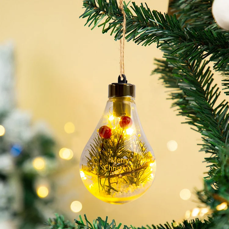 Weihnachtsornament-Personalisiertes Text Zedernblatt Glühlampeform Ornament Weihnachten Geschenk- Anhänger mit LED Licht