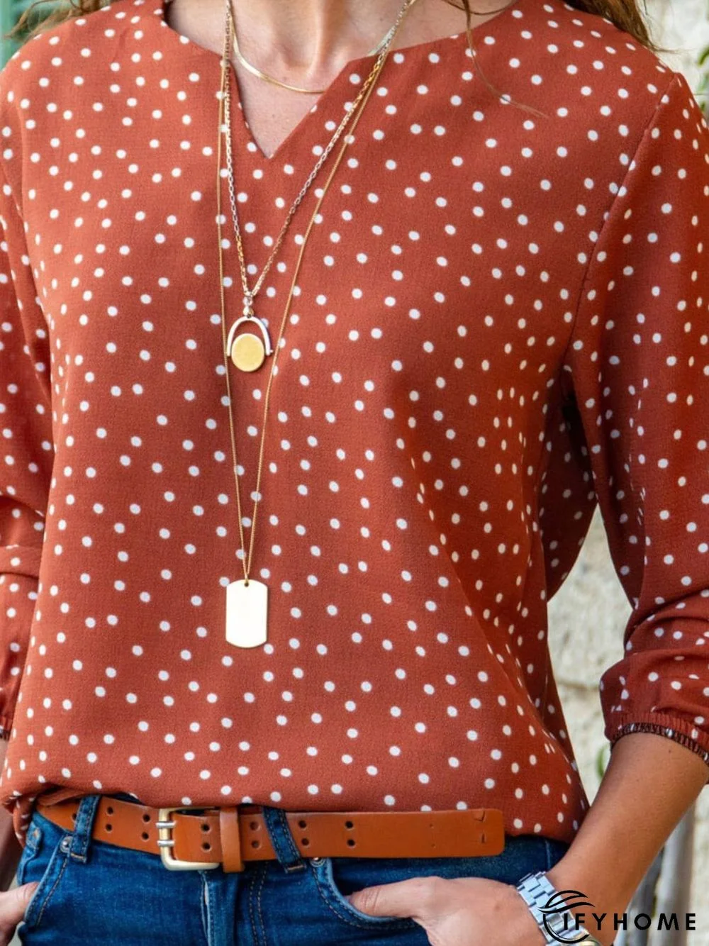 Holiday Polka Dots V Neck Tops | IFYHOME