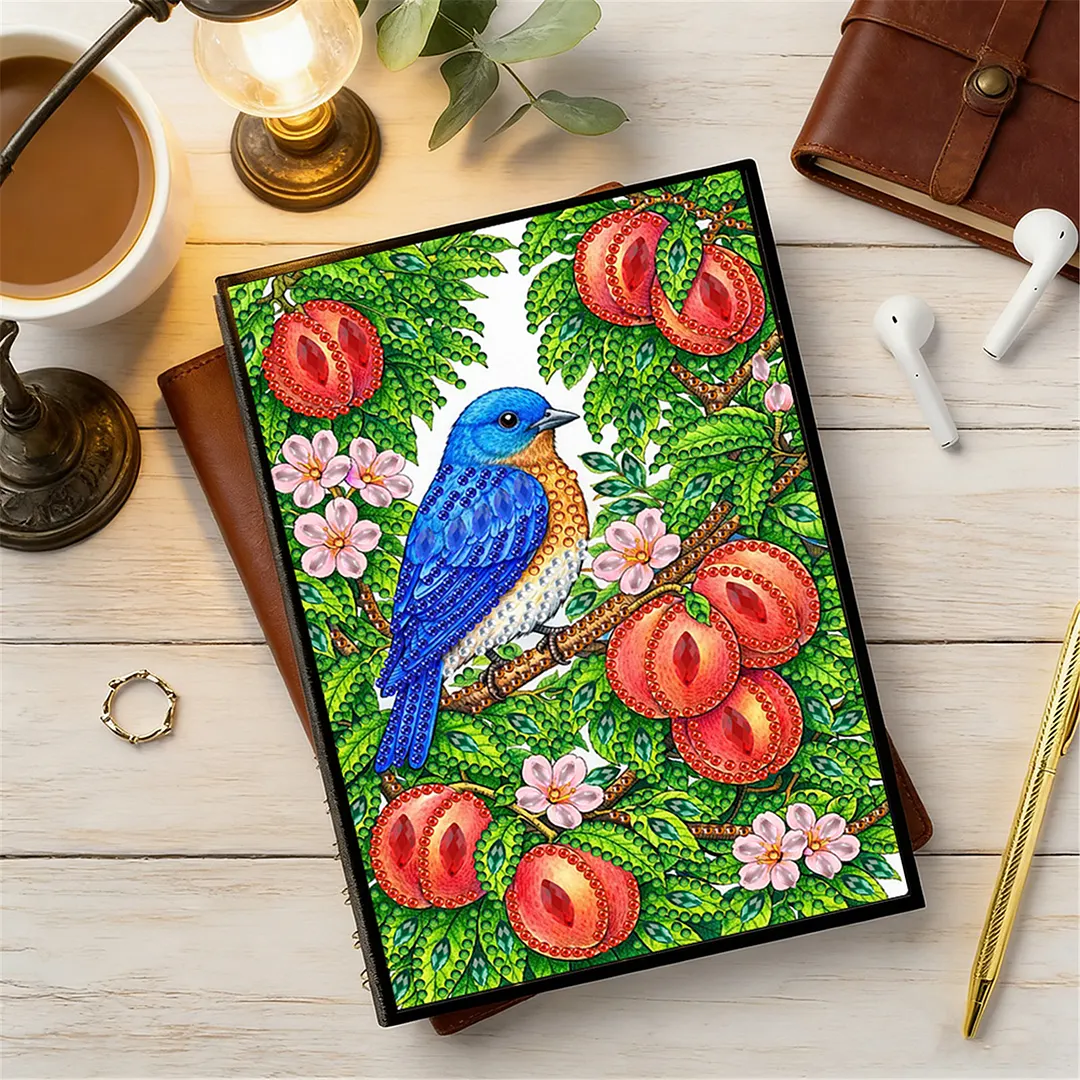 DIY Flower Diamond Painting Journals Notebooks 50 Pages A5 No Lines Special Shaped Diamond Art Kits for Beginners Craft Lovers and Artists (Peaches and Birds)