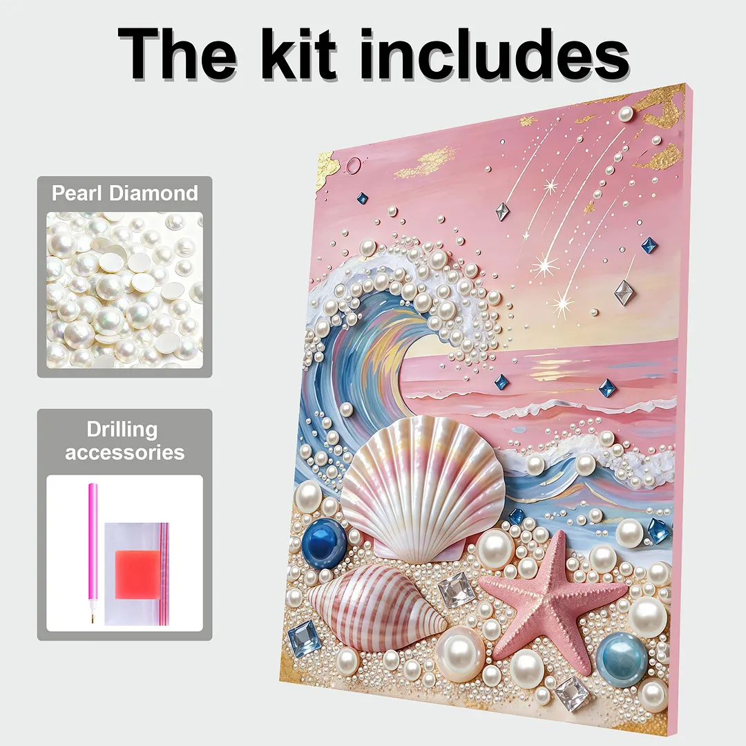 Beach and Waves DIY Pearl Painting Kit with Frame 30x40cm Pearl Gem Paintings Picture Arts Craft for Adults Beginners Gift Home Wall Decor