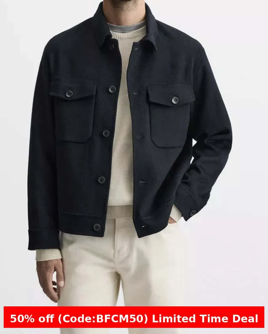 Aonga winter outfits men Original-Men's Double-Sided Woolen Short Gray Beige Jacket Workwear Air Outlet Bag Decoration Lapel Coat aonga