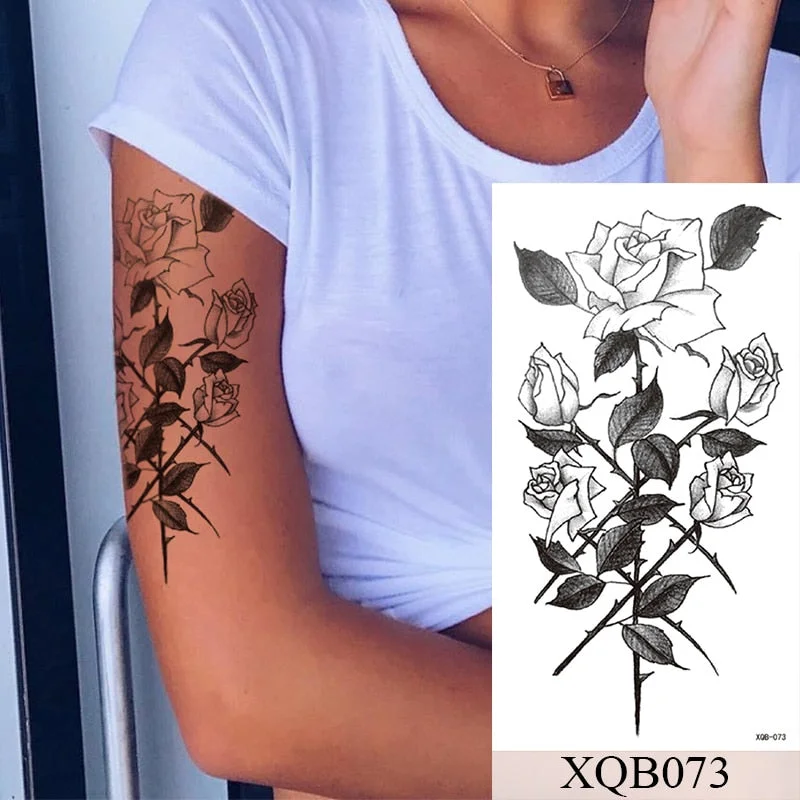 Waterproof Temporary Tattoo Sticker Old School Mermaid Flash Rose Tattoos Body Art Arm Fake Tatoo Women Men