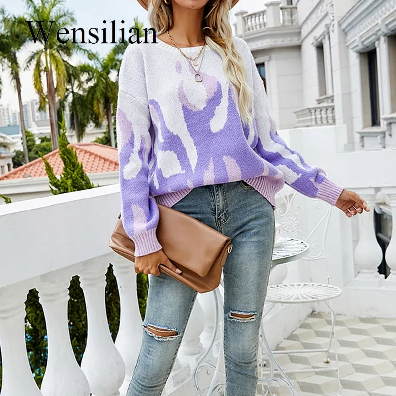 Y2K Sweaters Women Flame Printed Oversized Pullovers Sweater Winter Knitted Streetwear 2021 New Jumpers Girl Loose Knitwear