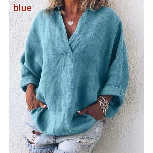 Women Casual Solid Color Long Sleeved Cotton Spring Blouses XXS-5XL 5 Colors